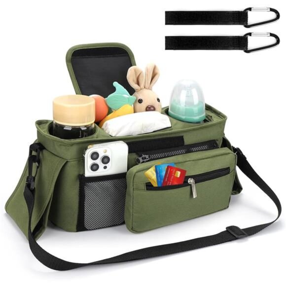 Stroller Organizer Bag with Cup Holders Detachable Phone Bag and Shoulder Strap - Picture 4 of 7